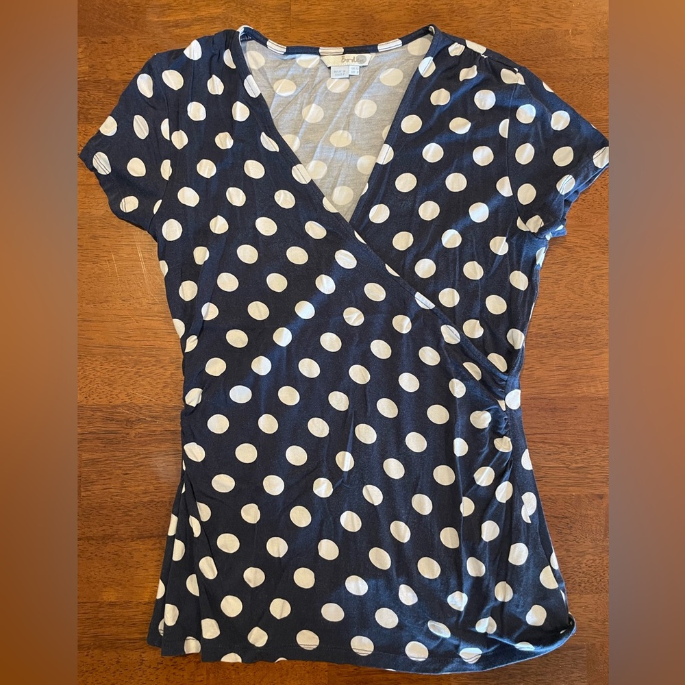 Boden Navy Polka Dot Wrap shirt sz 8